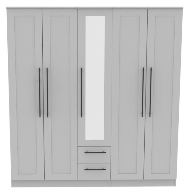 Beverley 5 Door 2 Drawer Centre Mirrored Wardrobe