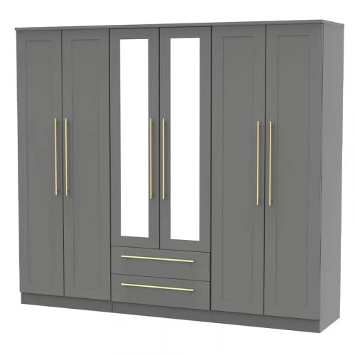 Haworth Tall 6 Door 2 Drawer Centre Mirrored Wardrobe