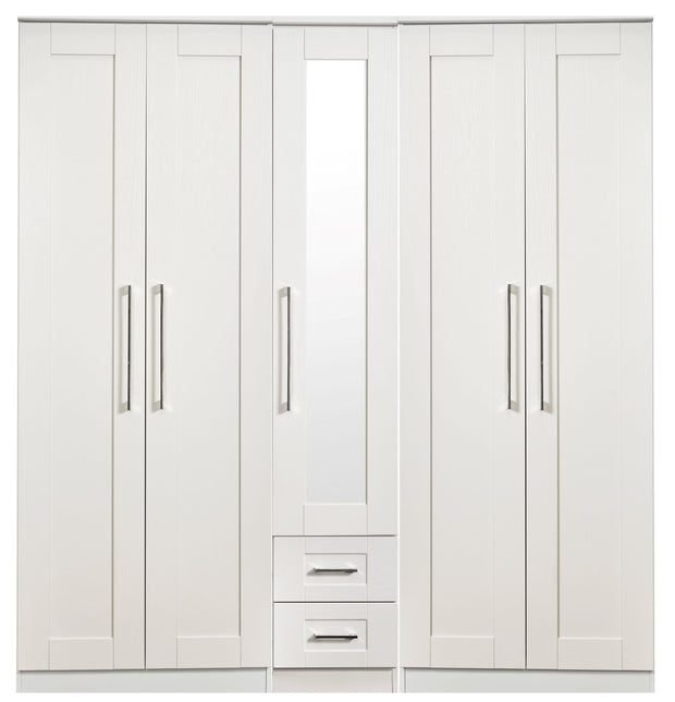 York Tall 5 Door 2 Drawer Mirror Wardrobe