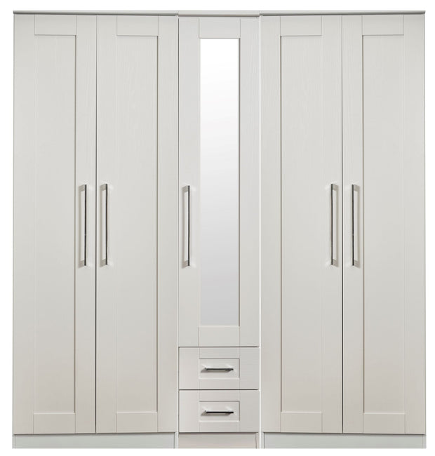 York Tall 5 Door 2 Drawer Mirror Wardrobe