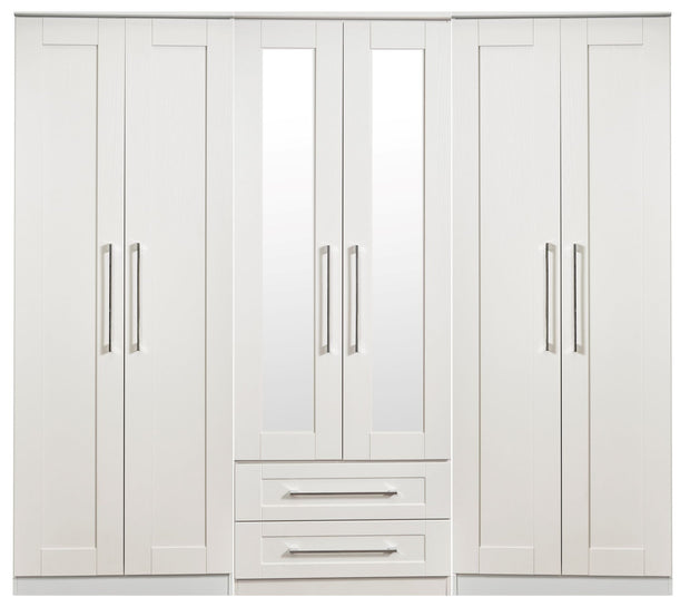 York Tall 6 Door 2 Drawer Mirror Wardrobe