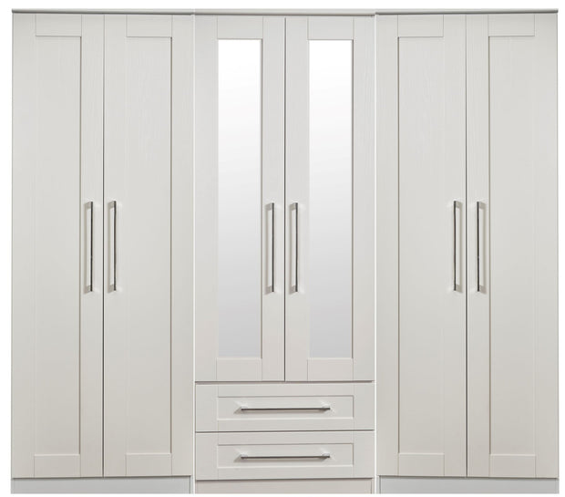 York Tall 6 Door 2 Drawer Mirror Wardrobe