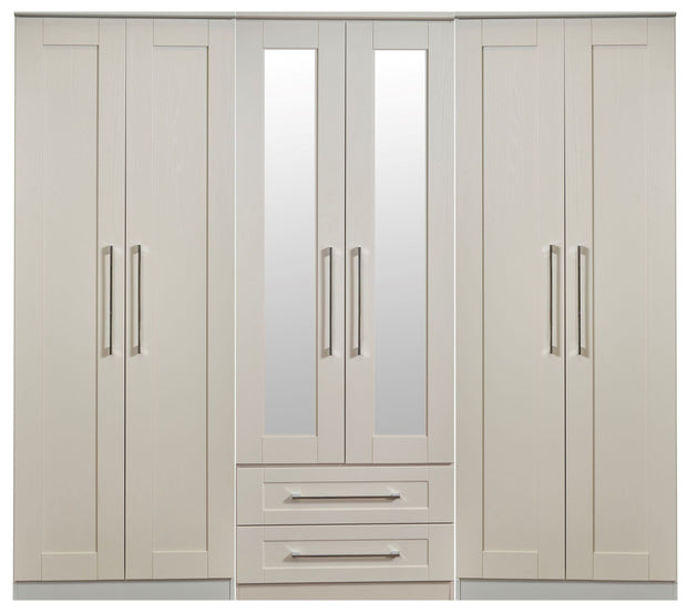 York Tall 6 Door 2 Drawer Mirror Wardrobe